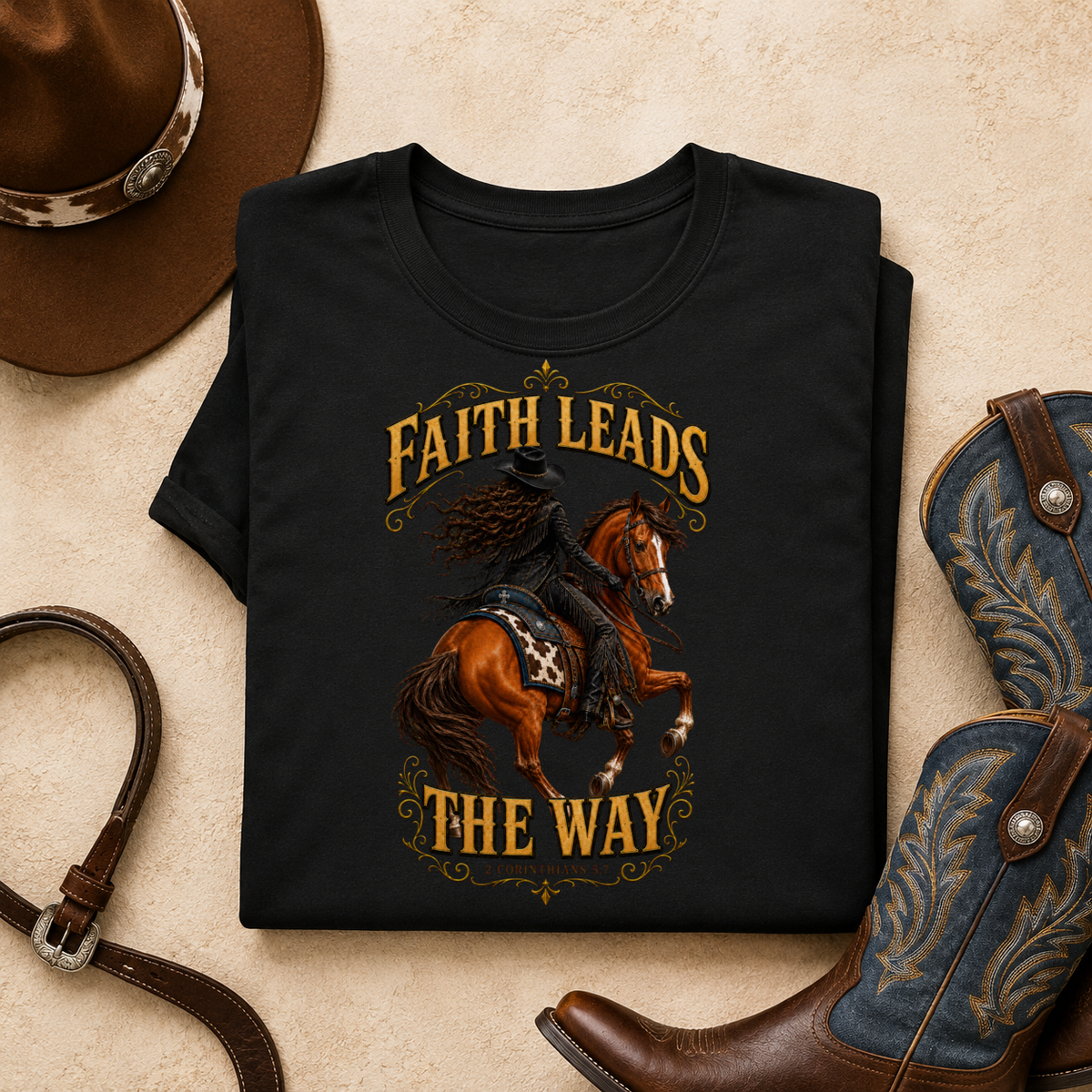 Rodeo Outfit Faith Leads The Way Fitted Tee Christian Cowgirl Rodeo Girl Western Shirt Girly Western Southern Charm Texas Cowgirl Gift