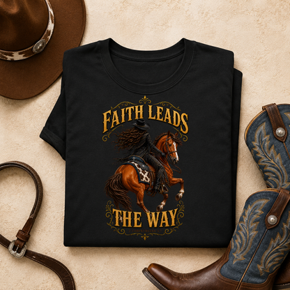 Rodeo Outfit Faith Leads The Way Fitted Tee Christian Cowgirl Rodeo Girl Western Shirt Girly Western Southern Charm Texas Cowgirl Gift