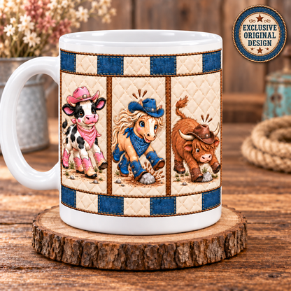 Western Faith Cowgirl Coffee Mug, Cute Cowboy Cow Horse Highland Bull Ceramic Cup, Country Cowgirl Southern Pride Decor Gift for Her