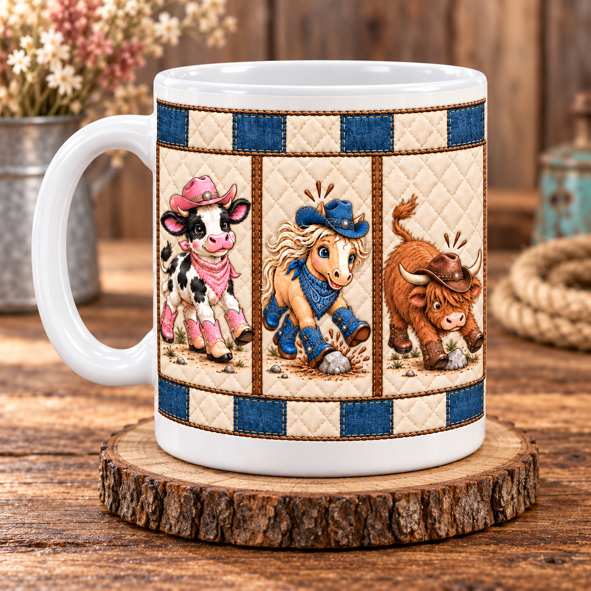 Western Faith Cowgirl Coffee Mug, Cute Cowboy Cow Horse Highland Bull Ceramic Cup, Country Cowgirl Southern Pride Decor Gift for Her