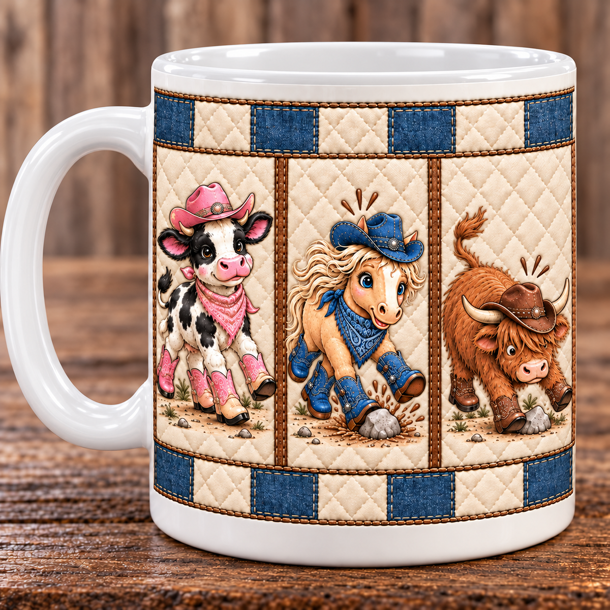 Western Faith Cowgirl Coffee Mug, Cute Cowboy Cow Horse Highland Bull Ceramic Cup, Country Cowgirl Southern Pride Decor Gift for Her