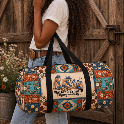 Walking By Faith Tripping Constantly Horse *Limited Edition* Duffel Bag, Western Cowgirl Rodeo Weekend Canvas Travel Bag, Horse Getaway Gift