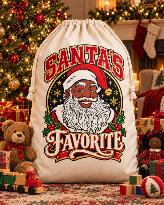 Black Santa's Favorite Oversized Sturdy Christmas Sack, Black Santa Gift Bag, Large Canvas Toy Sack 28x36, Black Santa Claus Christmas Decor
