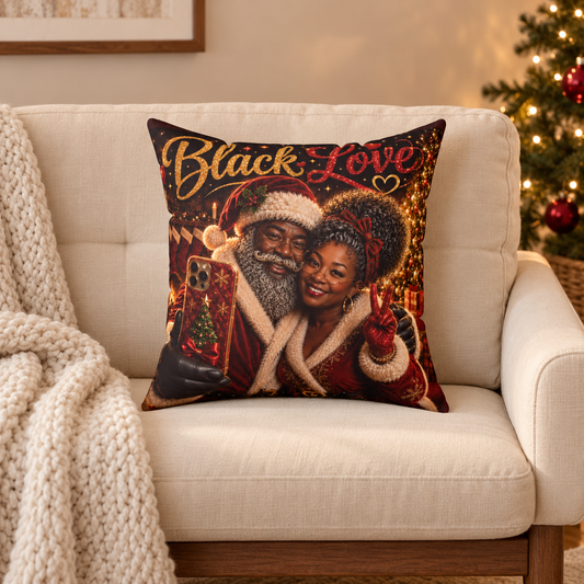 Black Love Christmas Pillow Cover African American Santa Mrs Claus Selfie Throw Pillow Black Family Holiday Home Decor Christmas Gift