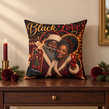 Black Love Christmas Pillow Cover African American Santa Mrs Claus Selfie Throw Pillow Black Family Holiday Home Decor Christmas Gift