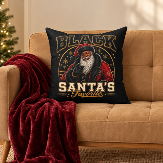 Black Santa's Favorite Pillow | Square Polyester  Decorative Pillow