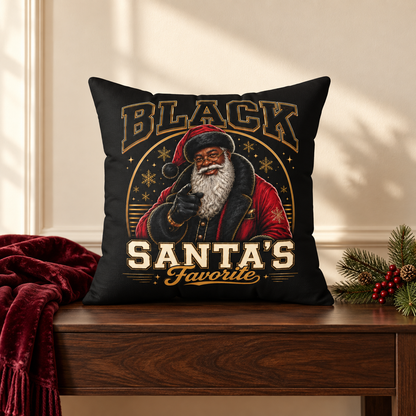 Black Santa's Favorite Pillow | Square Polyester  Decorative Pillow