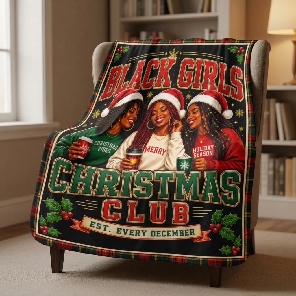 Black Girls Christmas Club Sherpa Fleece Blanket Sisterhood Black Girl Magic Holiday Plaid Christmas Throw Gift