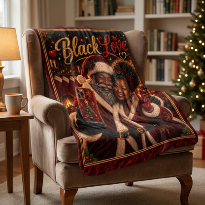 Black Love Christmas Couple Sherpa Blanket | Holiday Afrocentric Throw