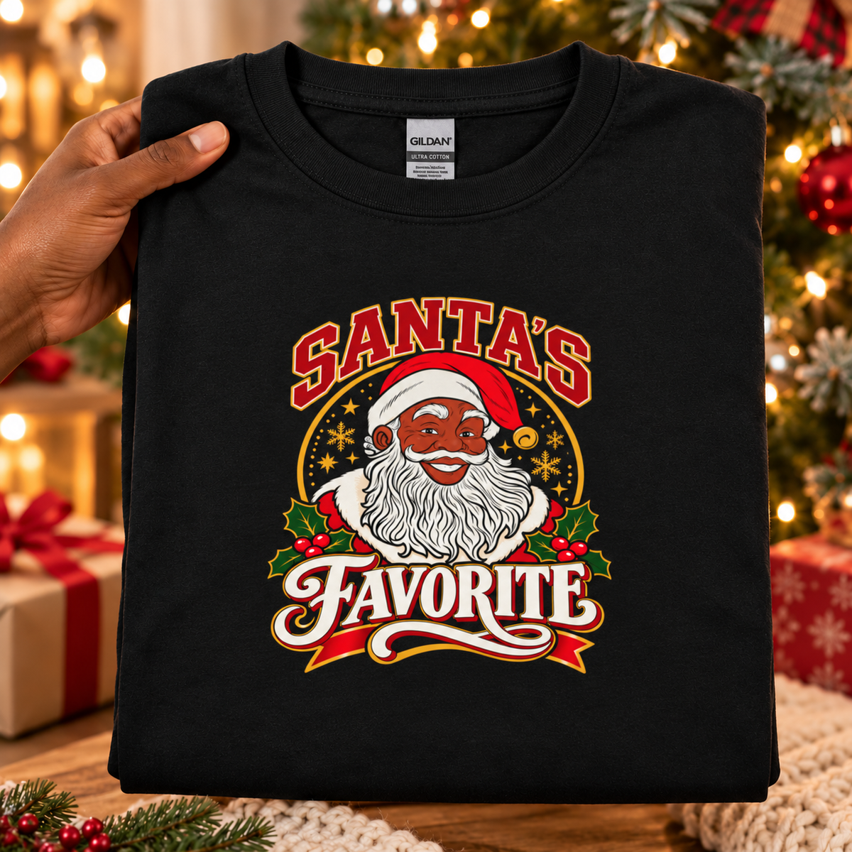 Unisex Christmas Shirt, Santa's Favorite Long Sleeve Shirt, Black Santa Pajama Shirt, Family Christmas Pajamas, Matching Photo Shirt
