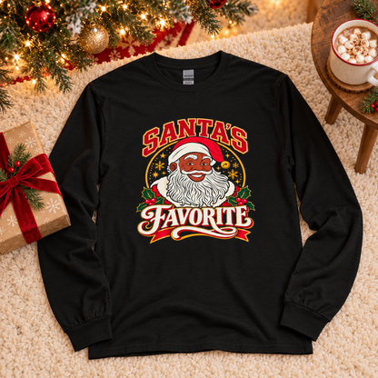 Unisex Christmas Shirt, Santa's Favorite Long Sleeve Shirt, Black Santa Pajama Shirt, Family Christmas Pajamas, Matching Photo Shirt