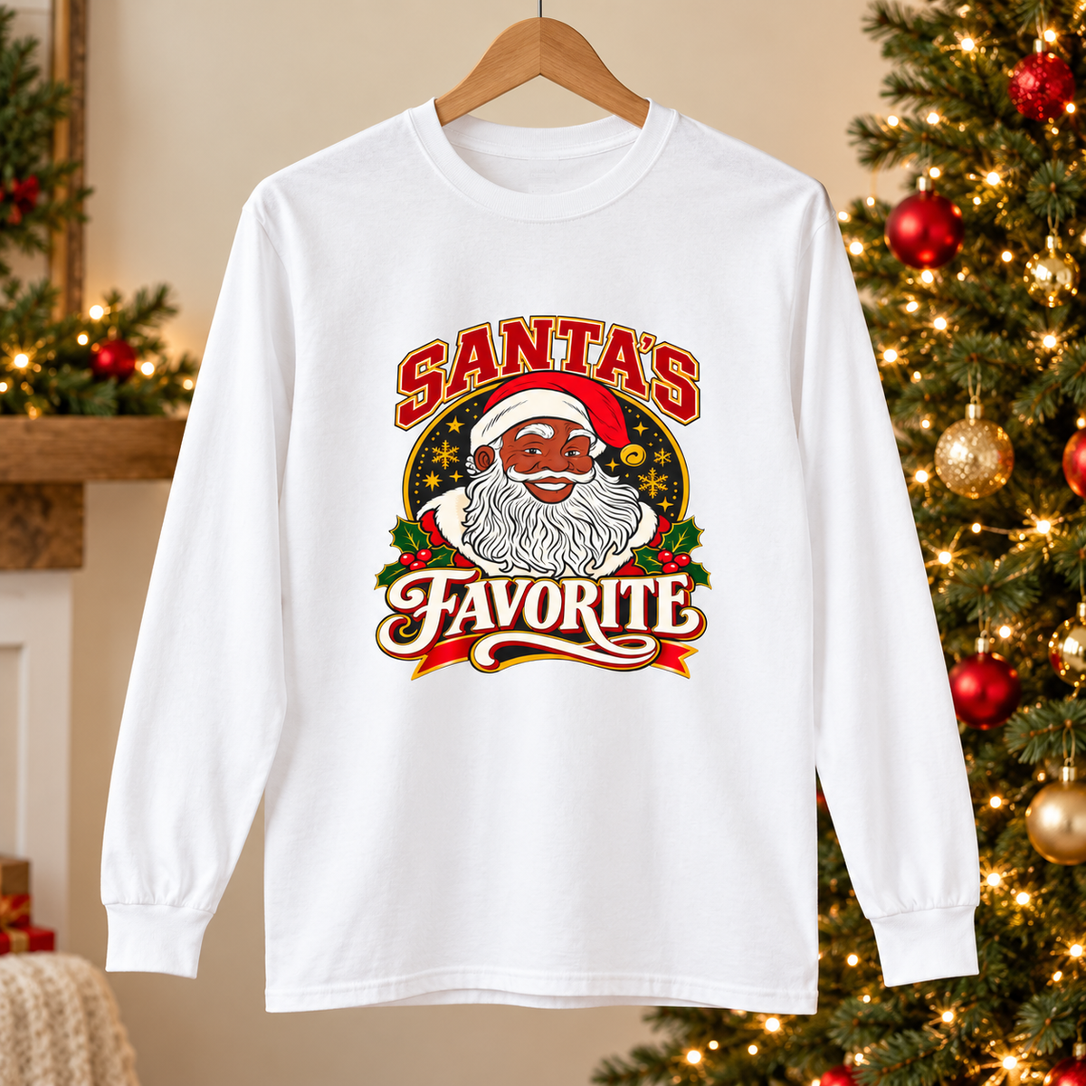 Unisex Christmas Shirt, Santa's Favorite Long Sleeve Shirt, Black Santa Pajama Shirt, Family Christmas Pajamas, Matching Photo Shirt