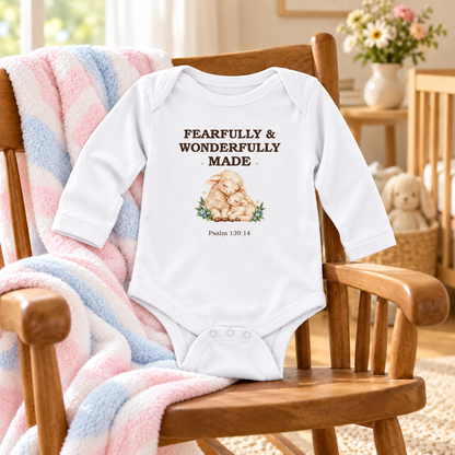 Fearfully & Wonderfully Made Baby Onesie Psalm 139:14 Christian Baby Bodysuit Baptism Gift Christening Outfit Newborn Bible Verse Shower