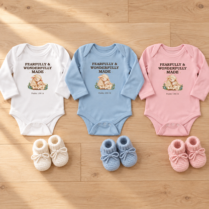 Fearfully & Wonderfully Made Baby Onesie Psalm 139:14 Christian Baby Bodysuit Baptism Gift Christening Outfit Newborn Bible Verse Shower