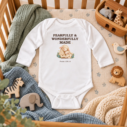 Fearfully & Wonderfully Made Baby Onesie Psalm 139:14 Christian Baby Bodysuit Baptism Gift Christening Outfit Newborn Bible Verse Shower