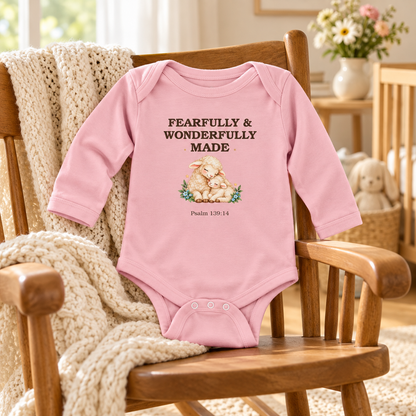 Fearfully & Wonderfully Made Baby Onesie Psalm 139:14 Christian Baby Bodysuit Baptism Gift Christening Outfit Newborn Bible Verse Shower