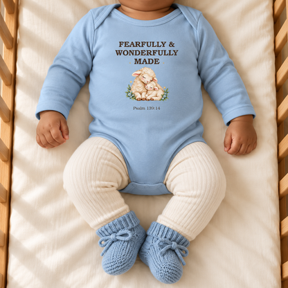 Fearfully & Wonderfully Made Baby Onesie Psalm 139:14 Christian Baby Bodysuit Baptism Gift Christening Outfit Newborn Bible Verse Shower