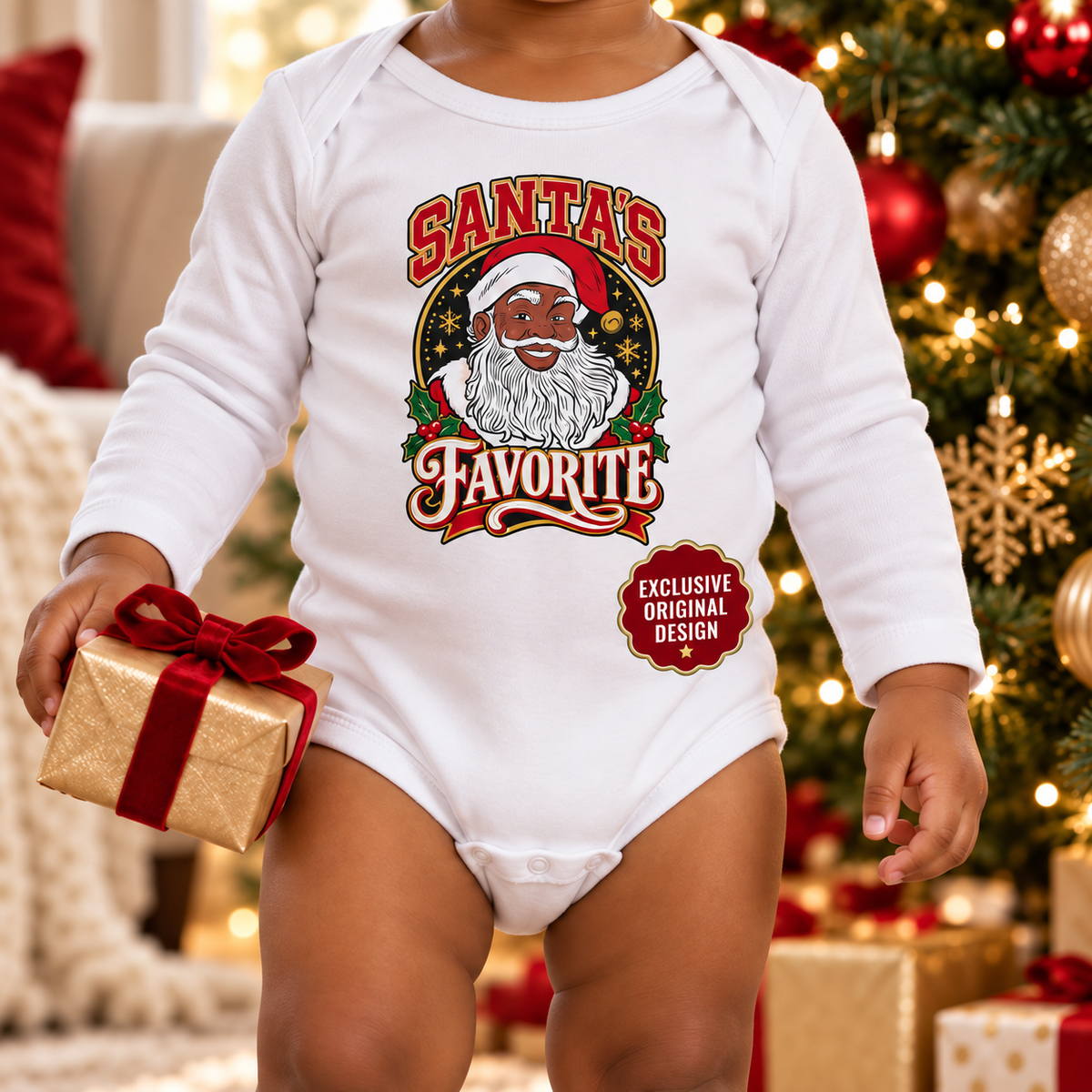 Santa's Favorite Baby Onesie, Black Santa Christmas Bodysuit, African American Santa Baby Outfit, Christmas Photo Prop