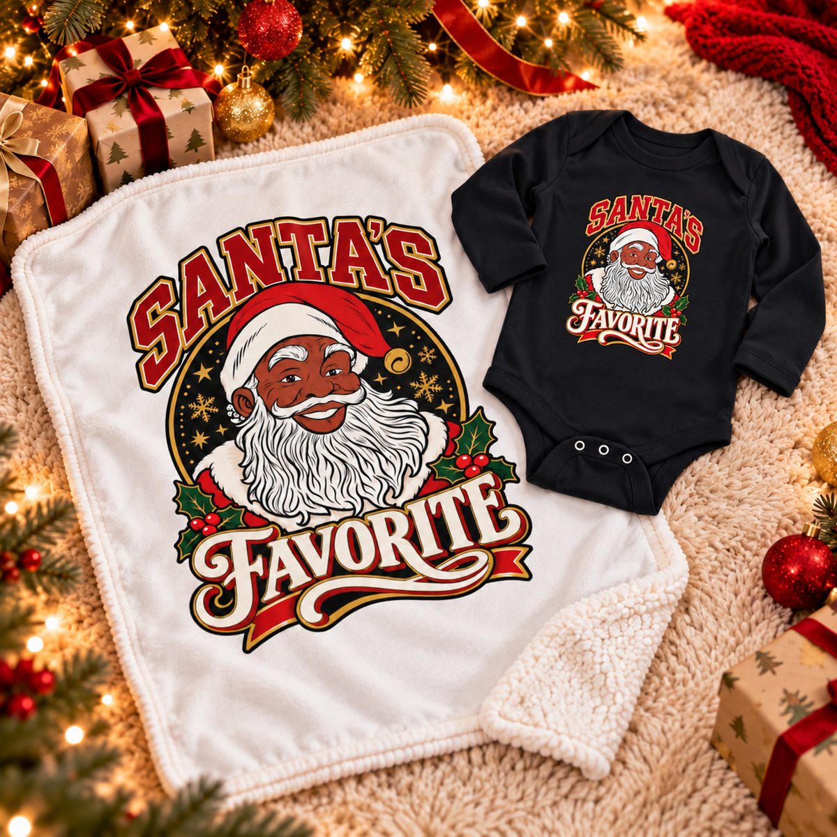 Santa's Favorite Baby Onesie, Black Santa Christmas Bodysuit, African American Santa Baby Outfit, Christmas Photo Prop