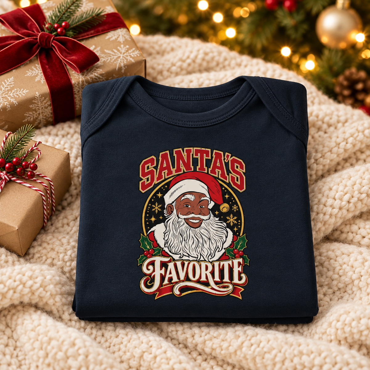 Santa's Favorite Baby Onesie, Black Santa Christmas Bodysuit, African American Santa Baby Outfit, Christmas Photo Prop
