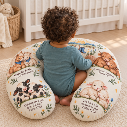 Walking By Faith Nursing Pillow Cover, Western Farm Animal Baby Feeding Pillow Cover, Christian Scripture Nursery Decor, Cow Horse Lamb Gift
