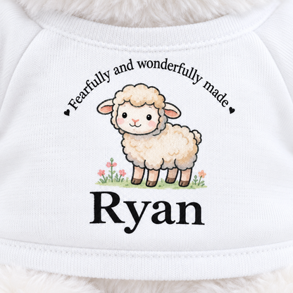 Personalized Lamb Stuffed Animal, Fearfully and Wonderfully Made, Christian Custom Name Plush, Baby Shower, Baptism, Communion Gift