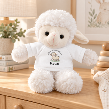 Personalized Lamb Stuffed Animal, Fearfully and Wonderfully Made, Christian Custom Name Plush, Baby Shower, Baptism, Communion Gift