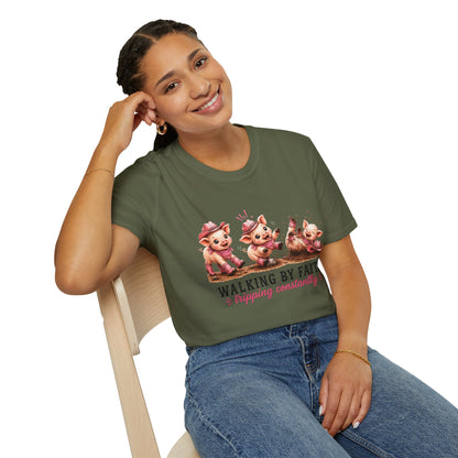 Walking by Faith Tripping Constantly Pig Tee