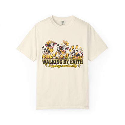Comfort Colors® Walking By Faith Tripping Constantly Yellow Flowers Cow Shirt