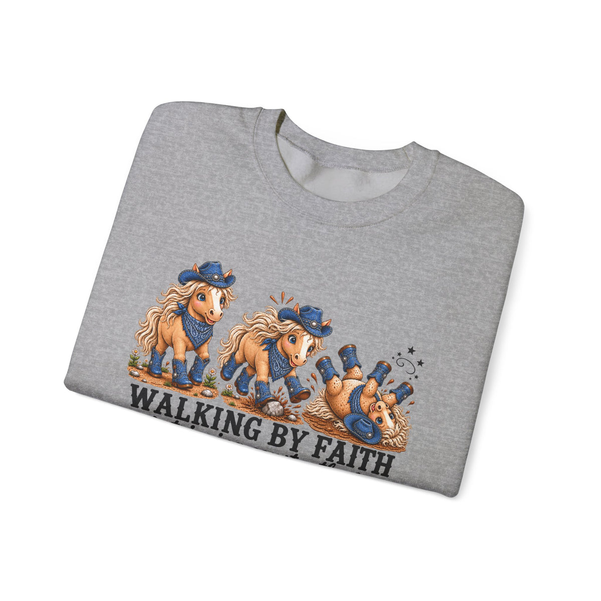 Walking By Faith Tripping Constantly Sweatshirt Cowgirl Horse Winter Holiday Christmas Sweatshirt