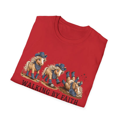 Walking by Faith (Tripping Constantly) Horse Denim Cowgirl  Graphic Tee