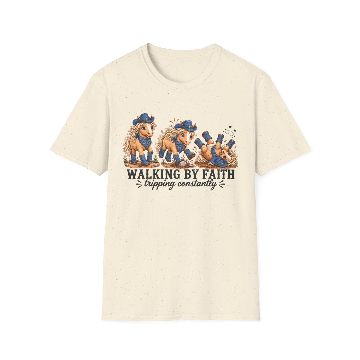 Walking by Faith (Tripping Constantly) Horse Denim Cowgirl Graphic Tee