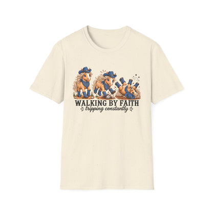 Walking by Faith (Tripping Constantly) Horse Denim Cowgirl Graphic Tee