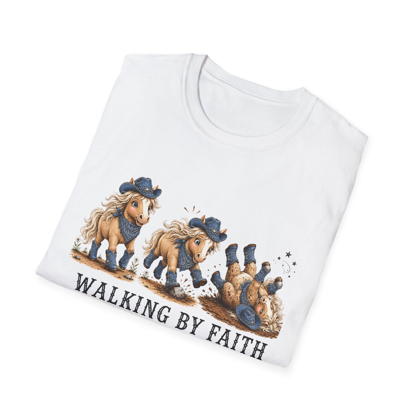 Walking by Faith (Tripping Constantly) Horse Denim Cowgirl  Graphic Tee