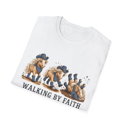 Walking by Faith (Tripping Constantly) Horse Denim Cowgirl  Graphic Tee