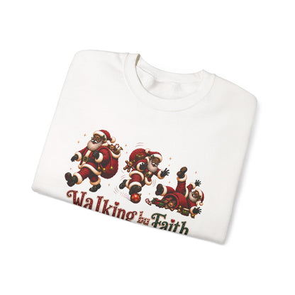Walking By Faith Tripping Constantly Christmas Sweatshirt – Black Santa Crewneck, Afro American Holiday Shirt