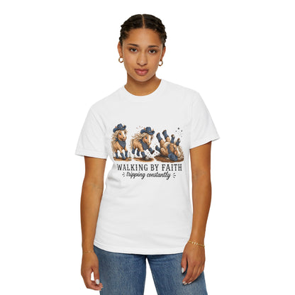 Comfort Colors® Walking By Faith Tripping Constantly Shirt Western Cowgirl Horse lover Tee Trendy Faith Christian Mom Country  Shirt