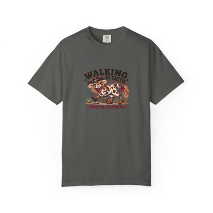 Walking By Faith Tripping Constantly Sassy Cow Comfort Colors® Cowgirl Tee