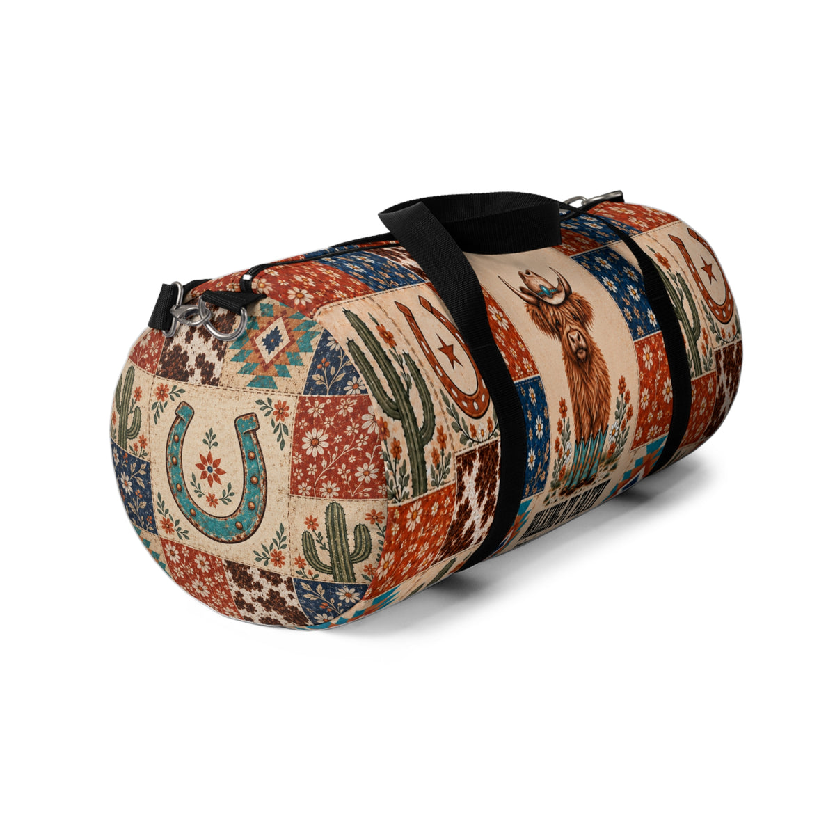 Walking By Faith Tripping Constantly Cow *Limited Edition* Duffel Bag, Western Highland Cow Patchwork Canvas Travel Bag, Rodeo Cowboy Gift