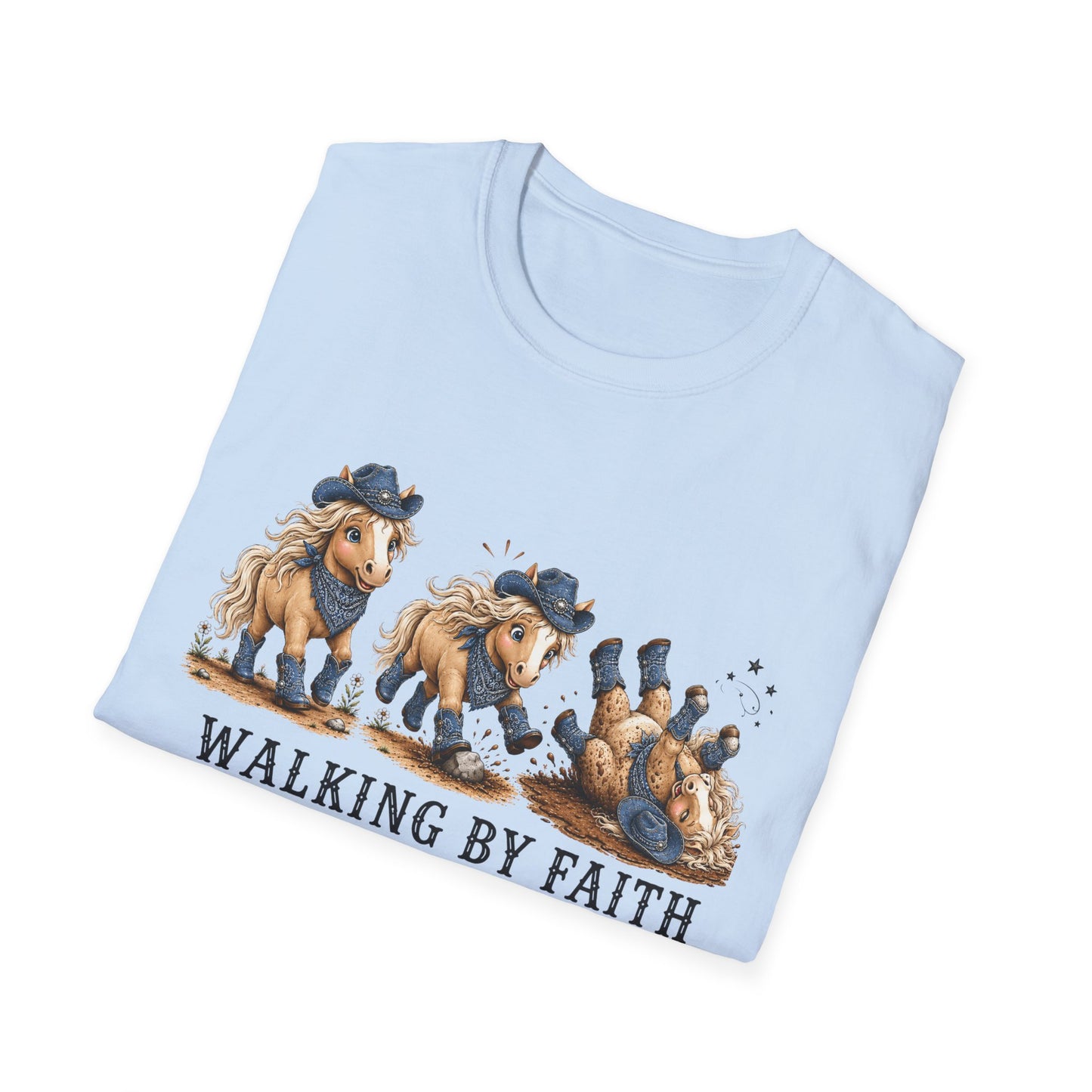 Walking by Faith (Tripping Constantly) Horse Denim Cowgirl  Graphic Tee
