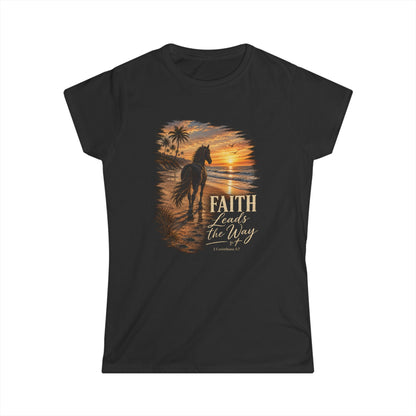 Faith Leads The Way Shirt, Horse Sunset Beach Tshirt, Christian Horse Lover Rodeo Gift, 2 Corinthians Faith Tee, Womens Religious Shirt
