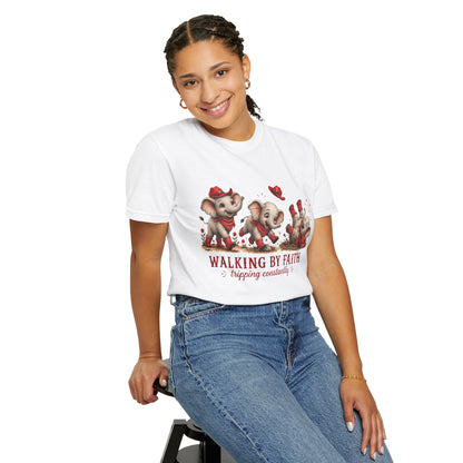 Comfort Colors® Walking By Faith tripping constantly T-Shirt | Cute Red Elephant Shirt