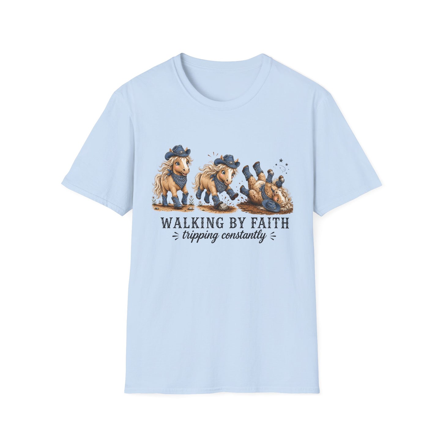 Walking by Faith (Tripping Constantly) Horse Denim Cowgirl  Graphic Tee