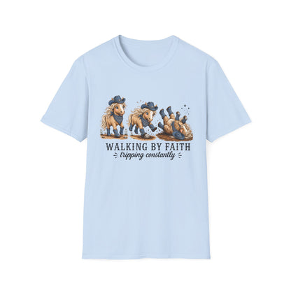 Walking by Faith (Tripping Constantly) Horse Denim Cowgirl  Graphic Tee