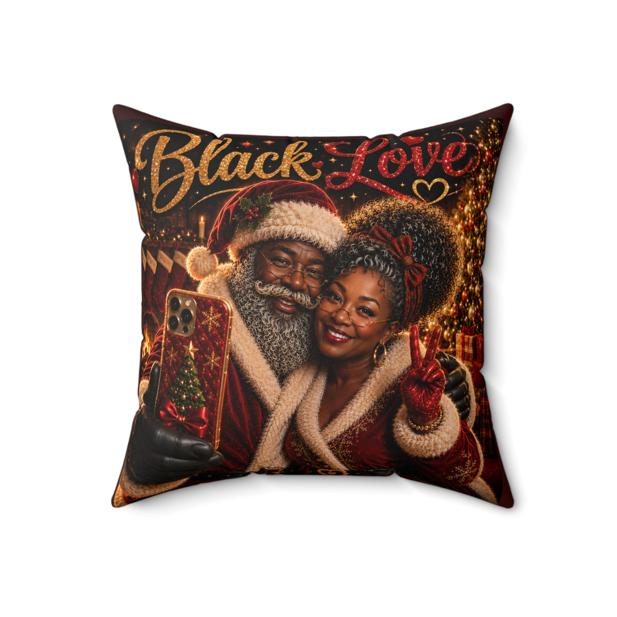 Black Love Christmas Pillow Cover African American Santa Mrs Claus Selfie Throw Pillow Black Family Holiday Home Decor Christmas Gift