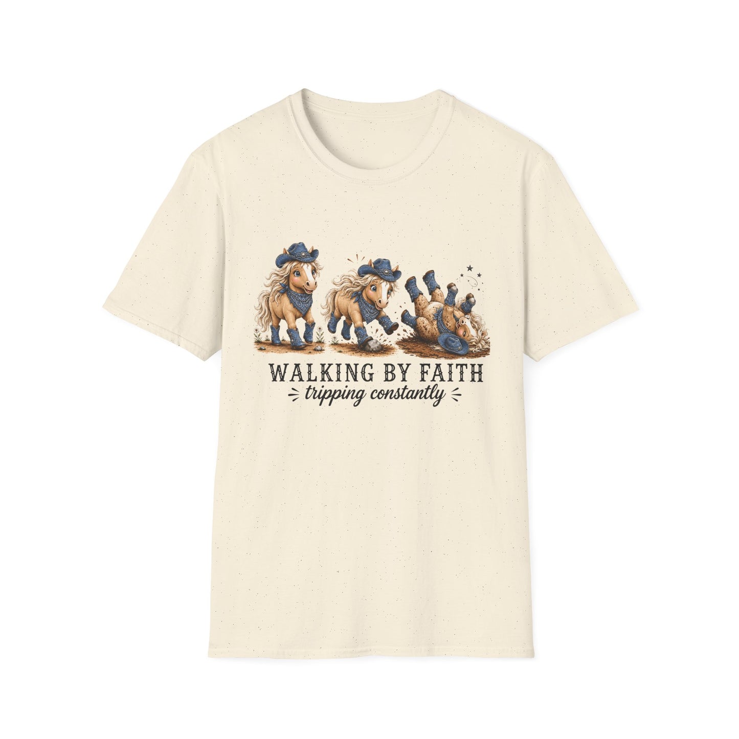Walking by Faith (Tripping Constantly) Horse Denim Cowgirl  Graphic Tee