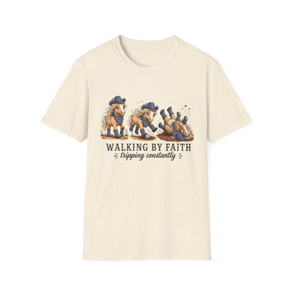 Walking by Faith (Tripping Constantly) Horse Denim Cowgirl  Graphic Tee