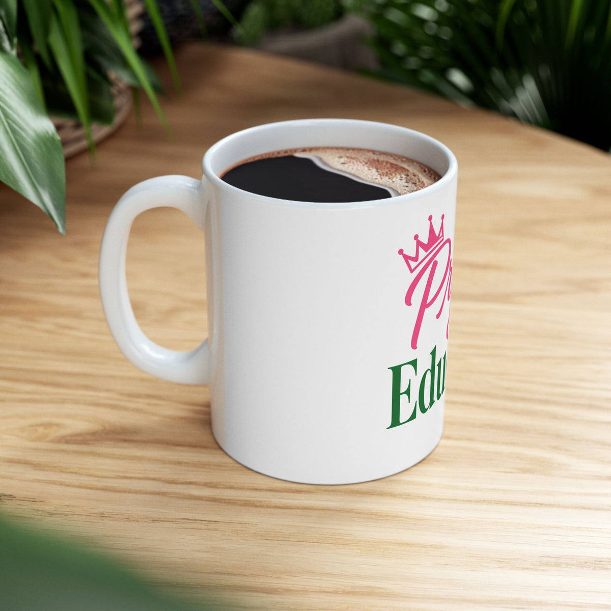 Pretty & Educated HBCU Mug | Black Girl College Coffee Cup, Pink Green Script Mug