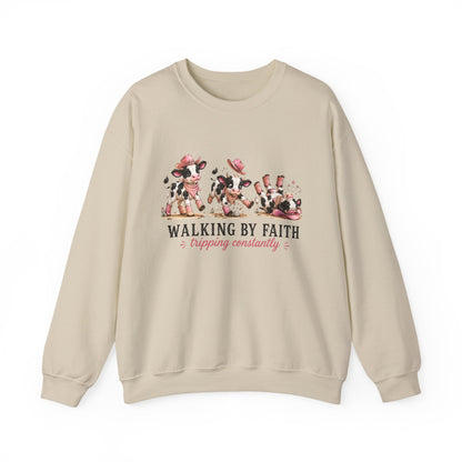 Walking By Faith Tripping Constantly Spotted Cow Sweatshirt