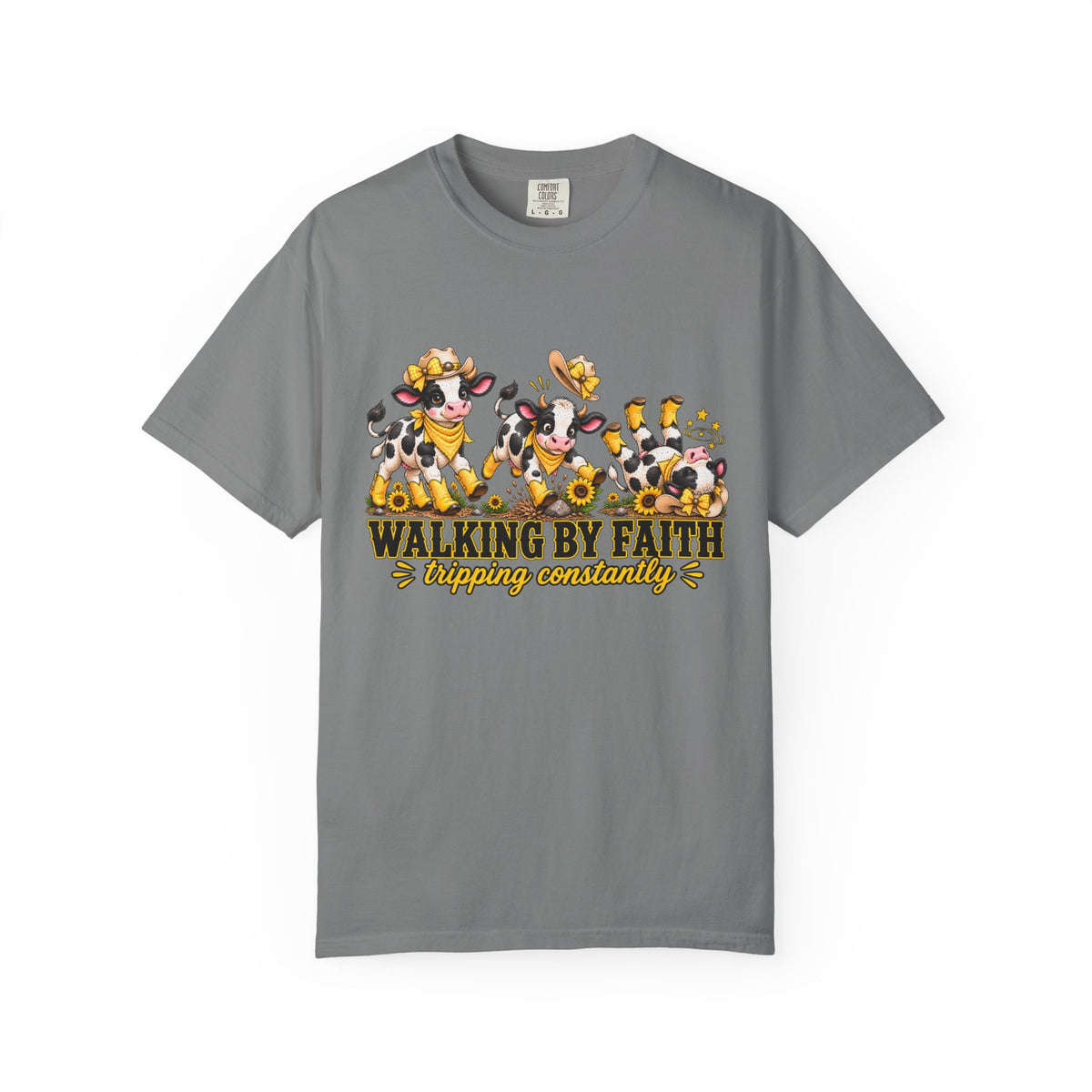 Comfort Colors® Walking By Faith Tripping Constantly Yellow Flowers Cow Shirt